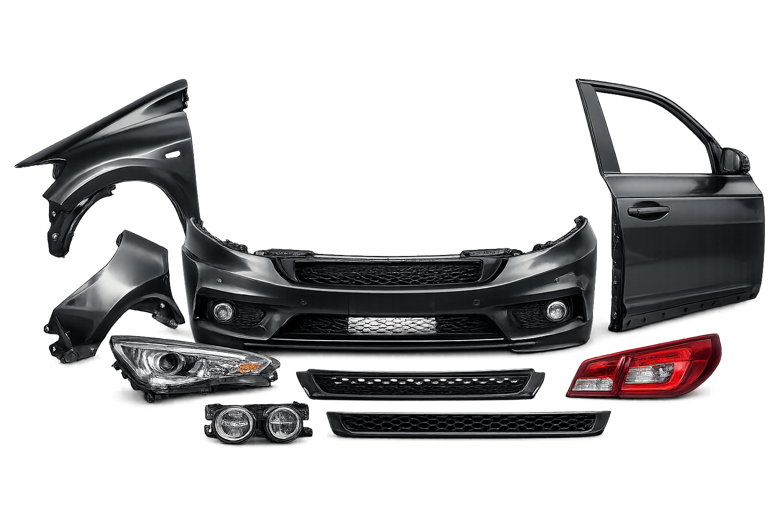 Car body panels, bumpers, headlights, and exterior components